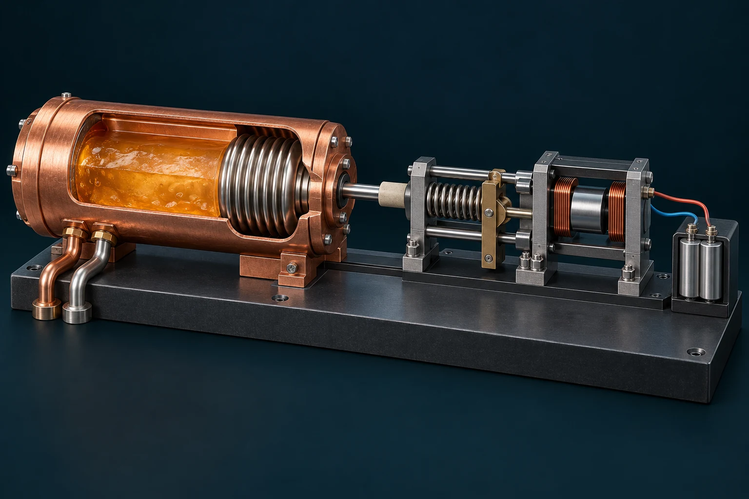 Concept cutaway of the stationary DGTE-P/L cartridge, spring/latch and dry external generator.